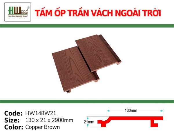 Tấm ốp gỗ nhựa có ngàm màu copper brown chuyên dùng ốp trần, ốp tường ngoài trời.