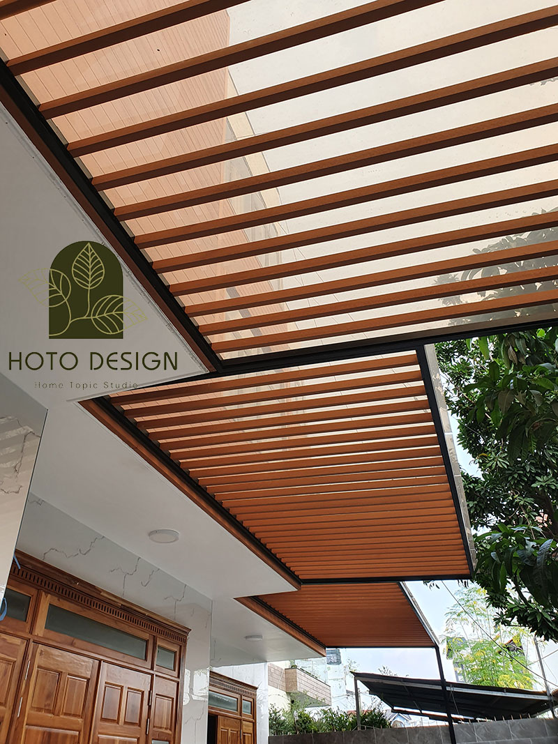 Lam hộp làm bằng gỗ nhựa ngoài trời sử dụng làm giàn pergola, giàn lam che nắng.