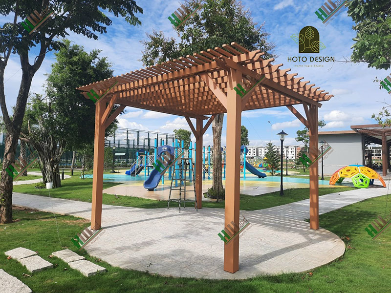 Lam hộp làm bằng gỗ nhựa ngoài trời sử dụng làm giàn pergola, giàn lam che nắng.